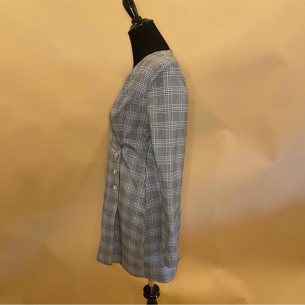 Zara Plaid Blazer Mini Dress Jeweled Buttons Long Sleeve Size S NWT - Picture 9 of 12